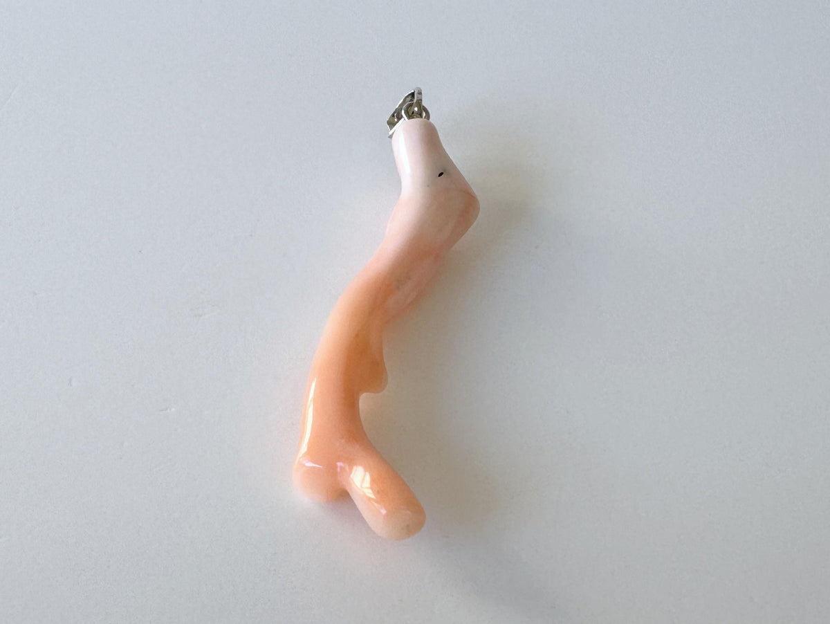 Coral Branch Pendant - Natural Deep Sea Coral Jewelry - Pink / White Branch, Rhodium-Plated Silver Bail, 50mm Length