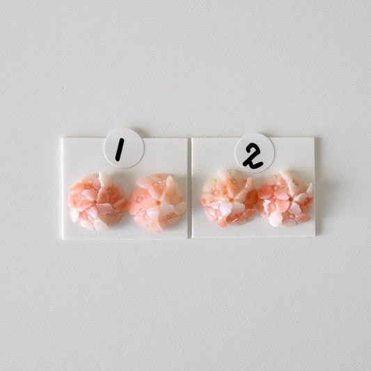Deep Sea Coral, Hydrangea Carvings | Pink Orange Natural Color | Half Drilled 11mm Loose Pair For Hand Craft