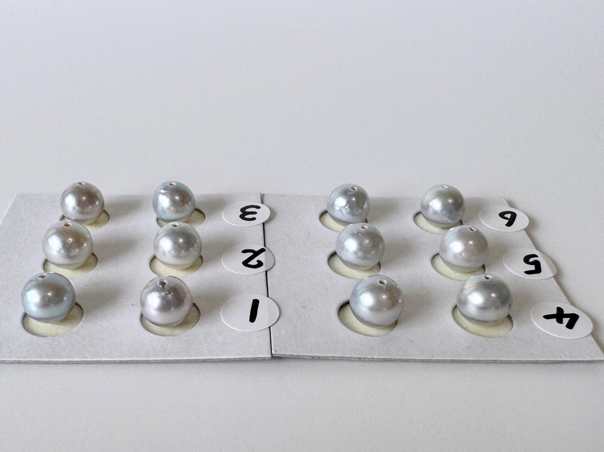 Akoya Pearls Loose Natural Blue/Silver Half-Drilled: 7-7.5mm, Japanese Cultured Saltwater Beads, Pair Pricing | Jewelry Supplies