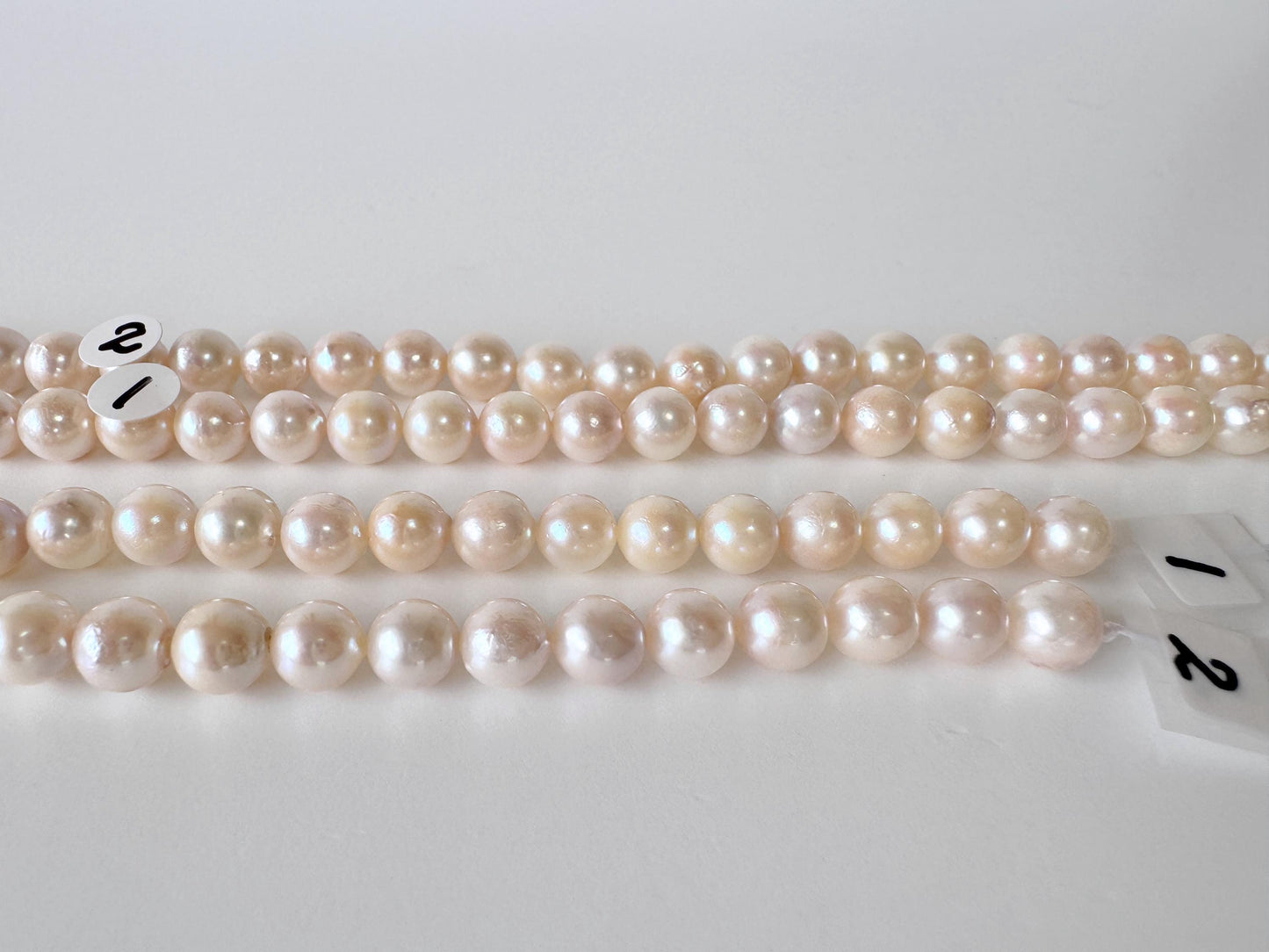 6.5-7mm Japanese White/Pink Akoya Pearl Beads, Genuine Akoya Pearl, Full Strand, 40cm , 15.7", Cultured Salt water pearl