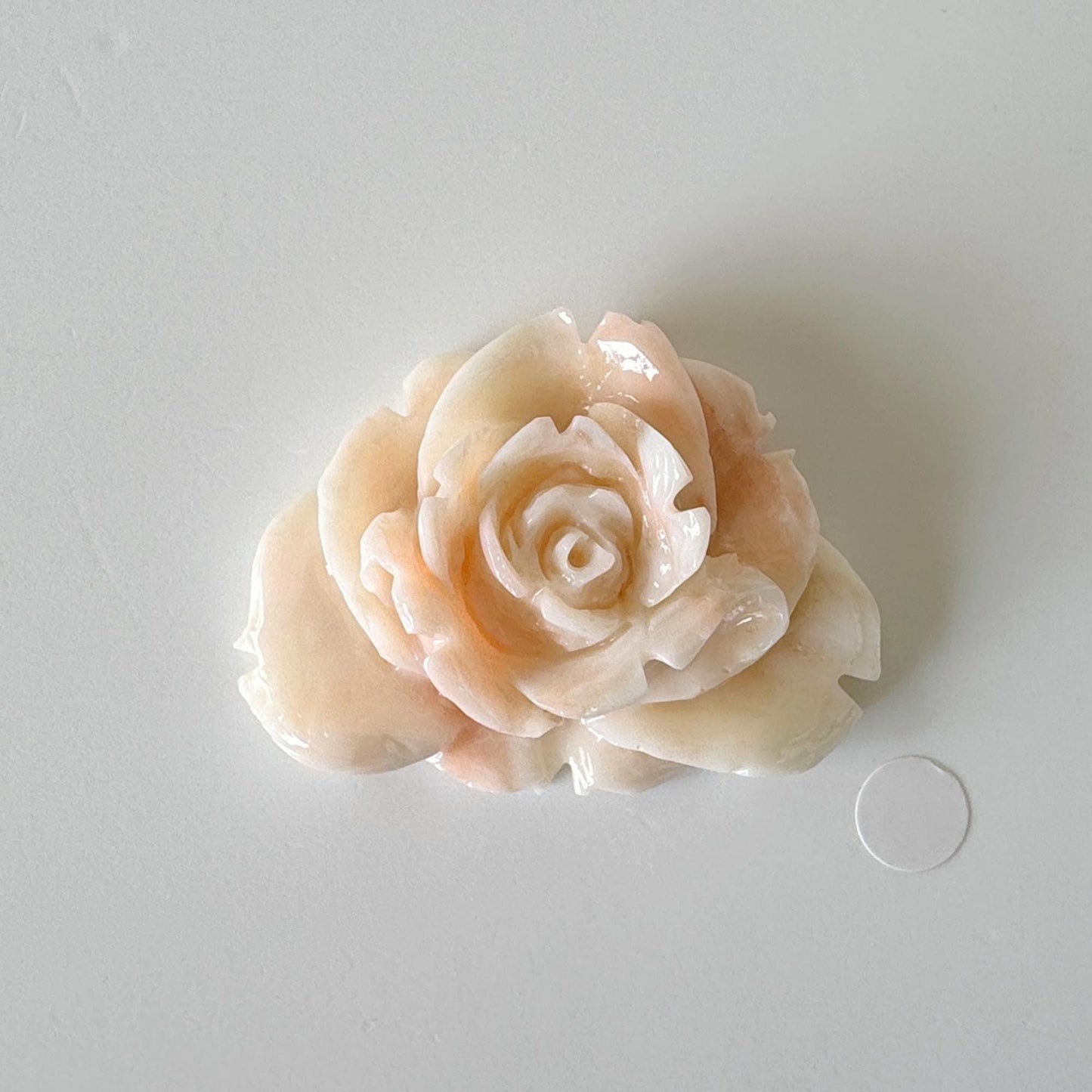 Natural Deep Sea Coral Rose Carving Loose, Natural Pink/White Color Coral, 43x34mm, Flat Back, For Jewelry Making