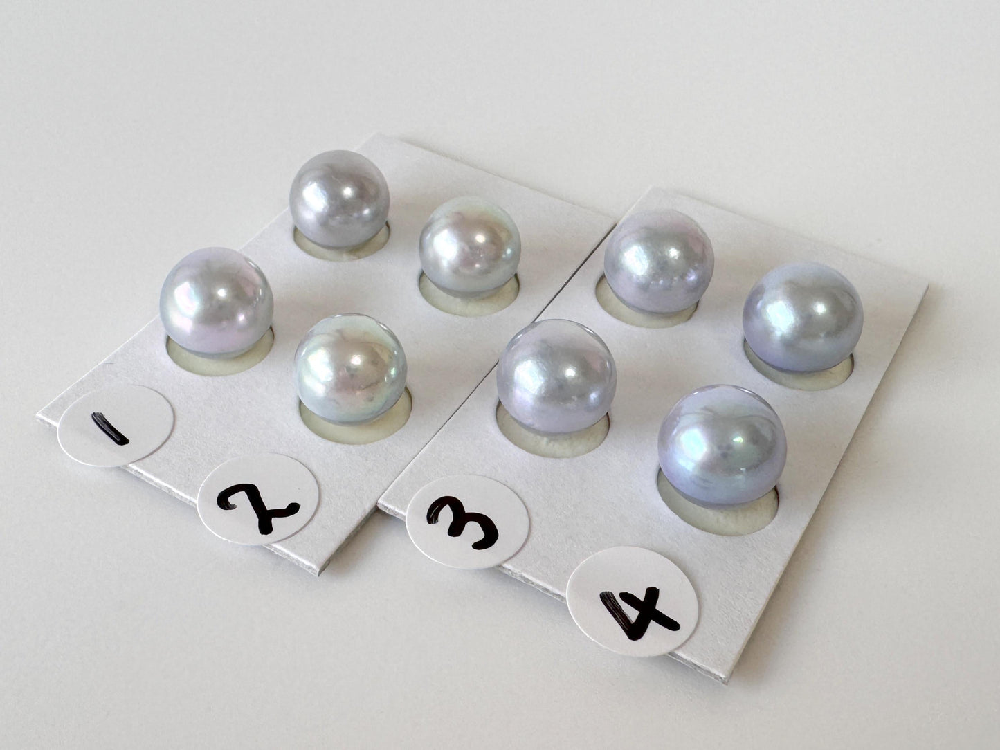 Japanese Blue/Silver (Treated) Akoya Pearl 8-8.5mm, Half-Drilled loose, Price per pair, Salt water pearl