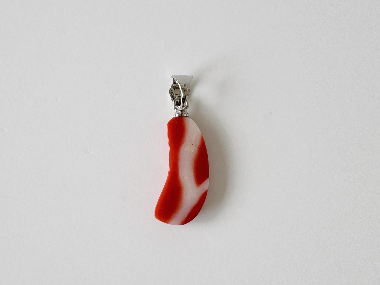 Orange Momo Coral Pendant - Natural Unique Shape Coral Jewelry - Silver Bail (Rhodium-Plated), Genuine Material, 19x7.8mm