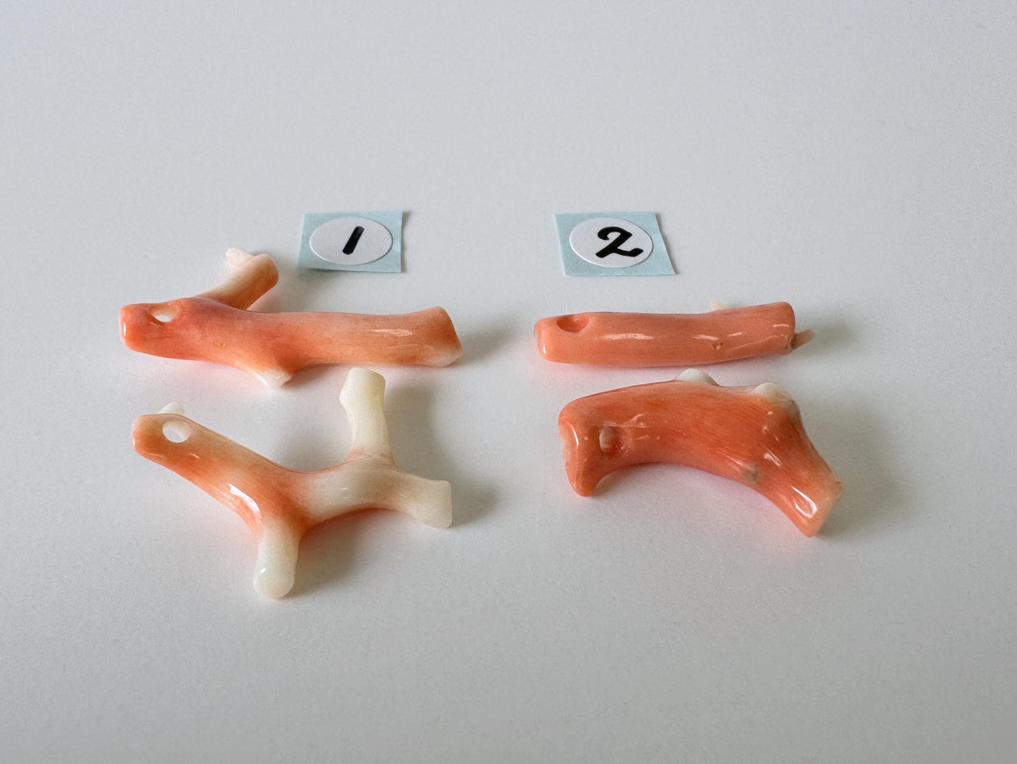 Momo Coral Branch Natural Orange, Loose Set of 2 Pieces (20-28mm Length, Genuine Coral, Drilled Holes, Jewelry Supplies)