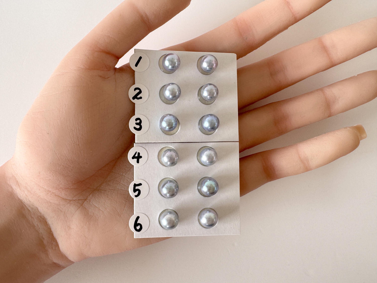 Japanese Blue/Silver (Treated) Akoya Pearl 7-7.5mm, Half-Drilled loose, Price per pair, Salt water pearl