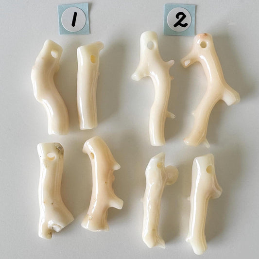 Natural Coral Branch: Deep Sea White-Pink Midway Coral, Genuine Material | Set of 4 Pieces, Drilled Holes, Jewelry Supplies, 26-37mm Length