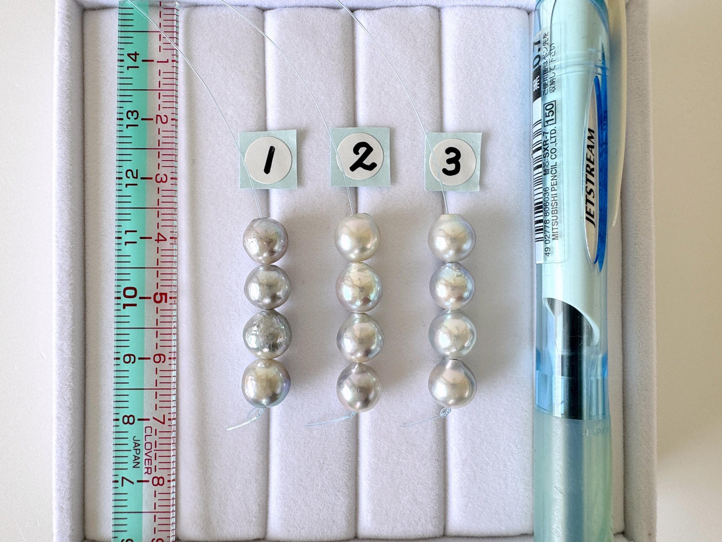 Japanese Akoya Pearl Beads: Natural Blue-Silver Cultured Pearls, Semi-Round Shape (7.5-8mm, Saltwater Mini Strand, 4 Pcs)