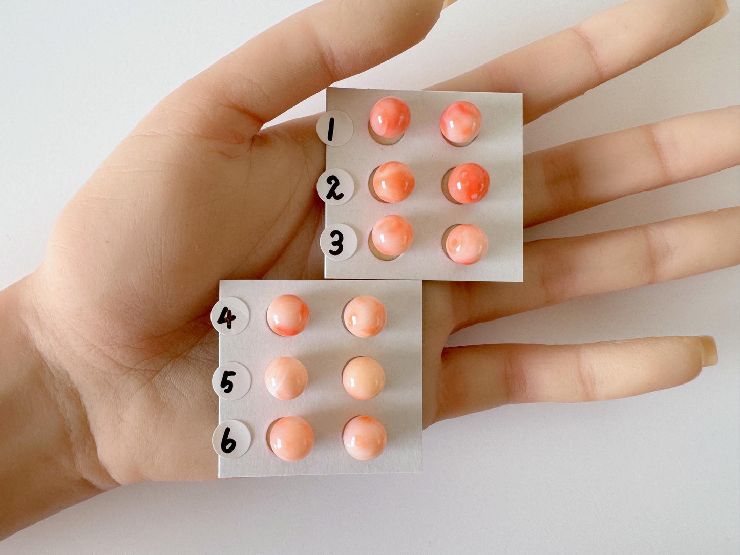 Deep Sea Coral Beads Natural Loose Pair, Pink Orange Round (8.5-9mm, Half Drilled Hole, Jewelry Supplies)