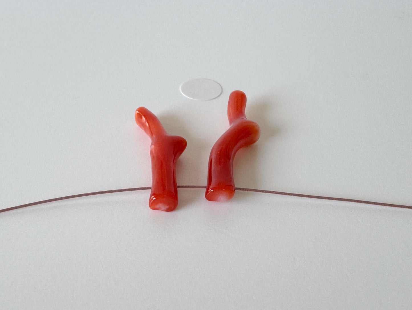 Japanese red(Aka) coral branch set for 2pcs, 22-25mm, side full hole, natural red color coral for jewelry making
