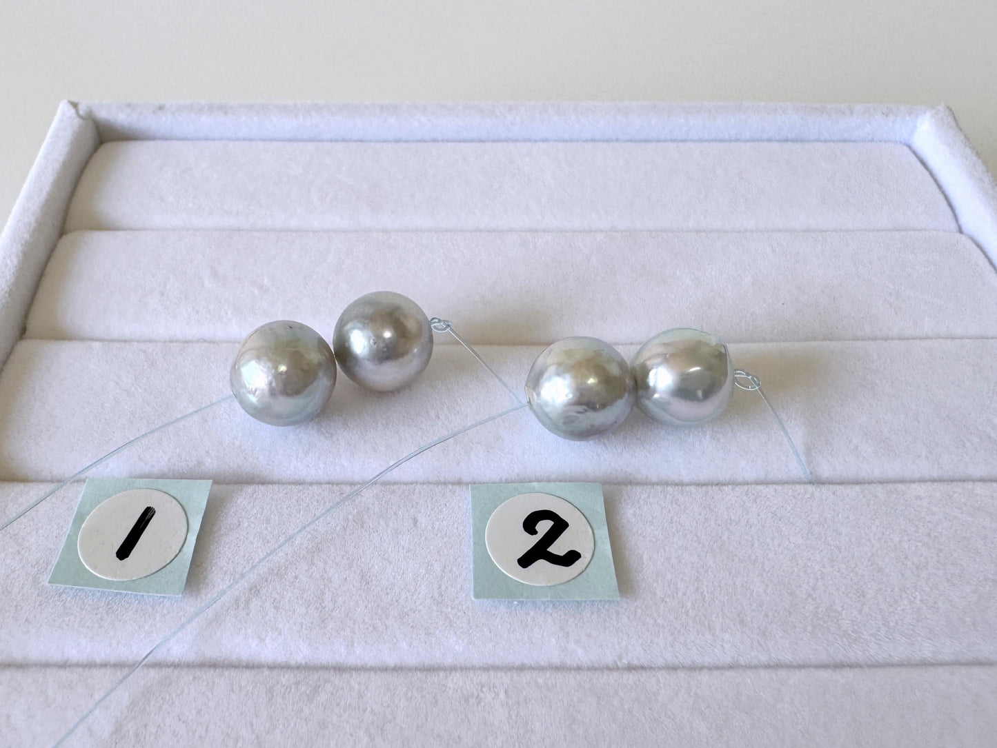 Japanese Akoya Pearl Beads Natural Blue Silver, Cultured Saltwater Pearls (8-8.5mm, Genuine, Mini Strand, 2 Pieces)