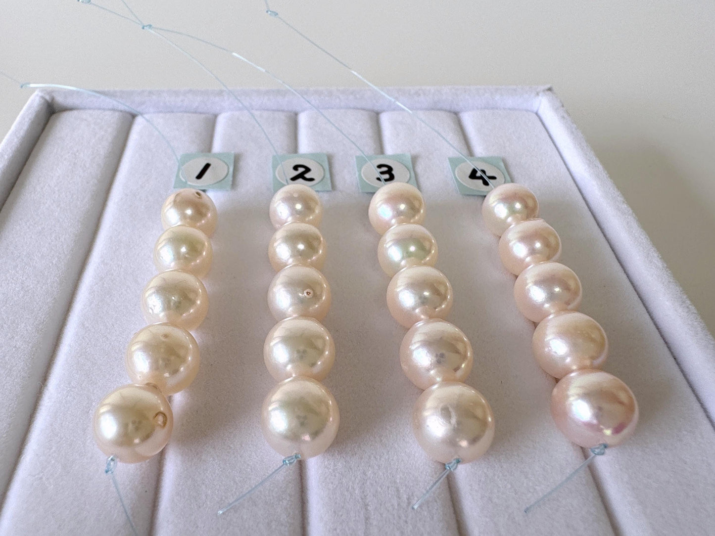 Japanese White/Pink Akoya Pearl Beads, 7.9-8.4mm, Mini Strand, Short Strand, 5 Pieces, Genuine Akoya Pearl, Cultured in Sea Water