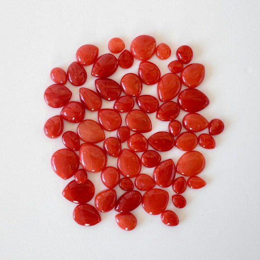 Red Mediterranean Coral Cabochons - Pear Shape Loose Stones - Natural Color, Jewelry Crafting, 57pcs Value Priced Pack