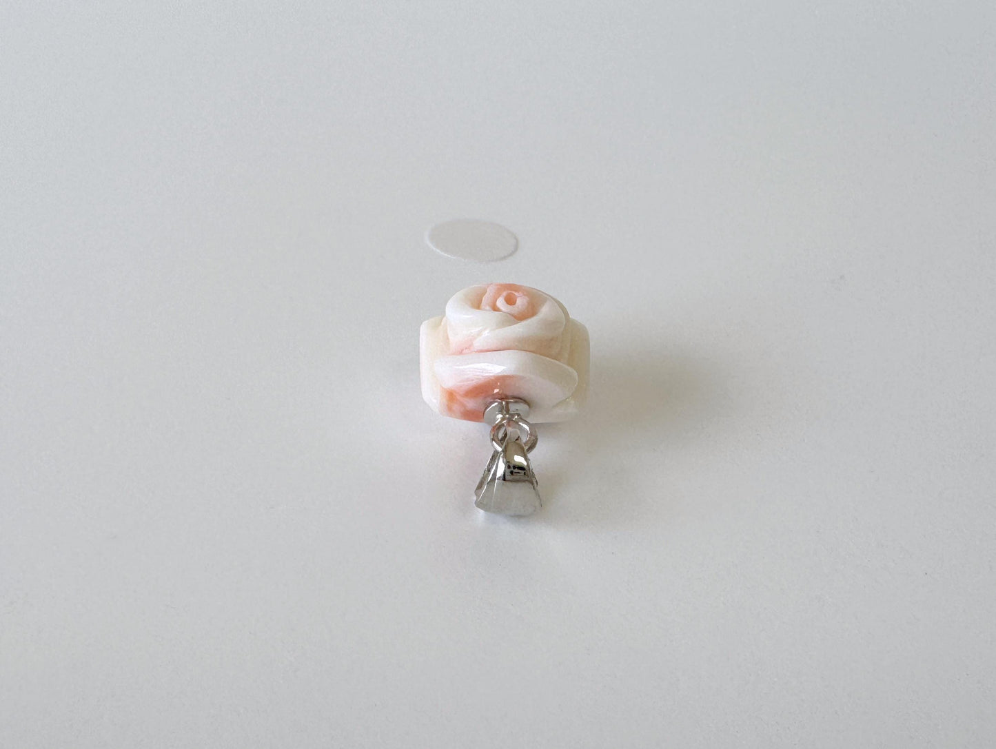 Deep Sea Coral Rose carved Pendant, 13.8x11.6mm, Natural Pink/White Color Coral, Silver (rhodium plated) bail, Genuine Coral Pendant