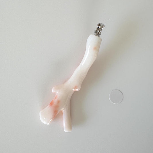 Natural Deep Sea Coral Branch Pendant, 53mm, Natural White/Pink color coral branch pendant, Silver (Rhodium-Plated) bail