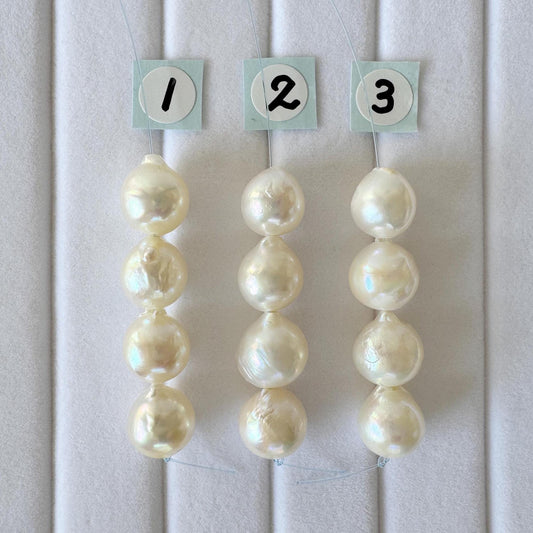 Japanese Akoya Pearl Beads - Cream White Semi-Baroque, 9-9.5mm Mini Strand, 4 Pcs - Cultured Saltwater Pearls, Genuine Craft Supplies