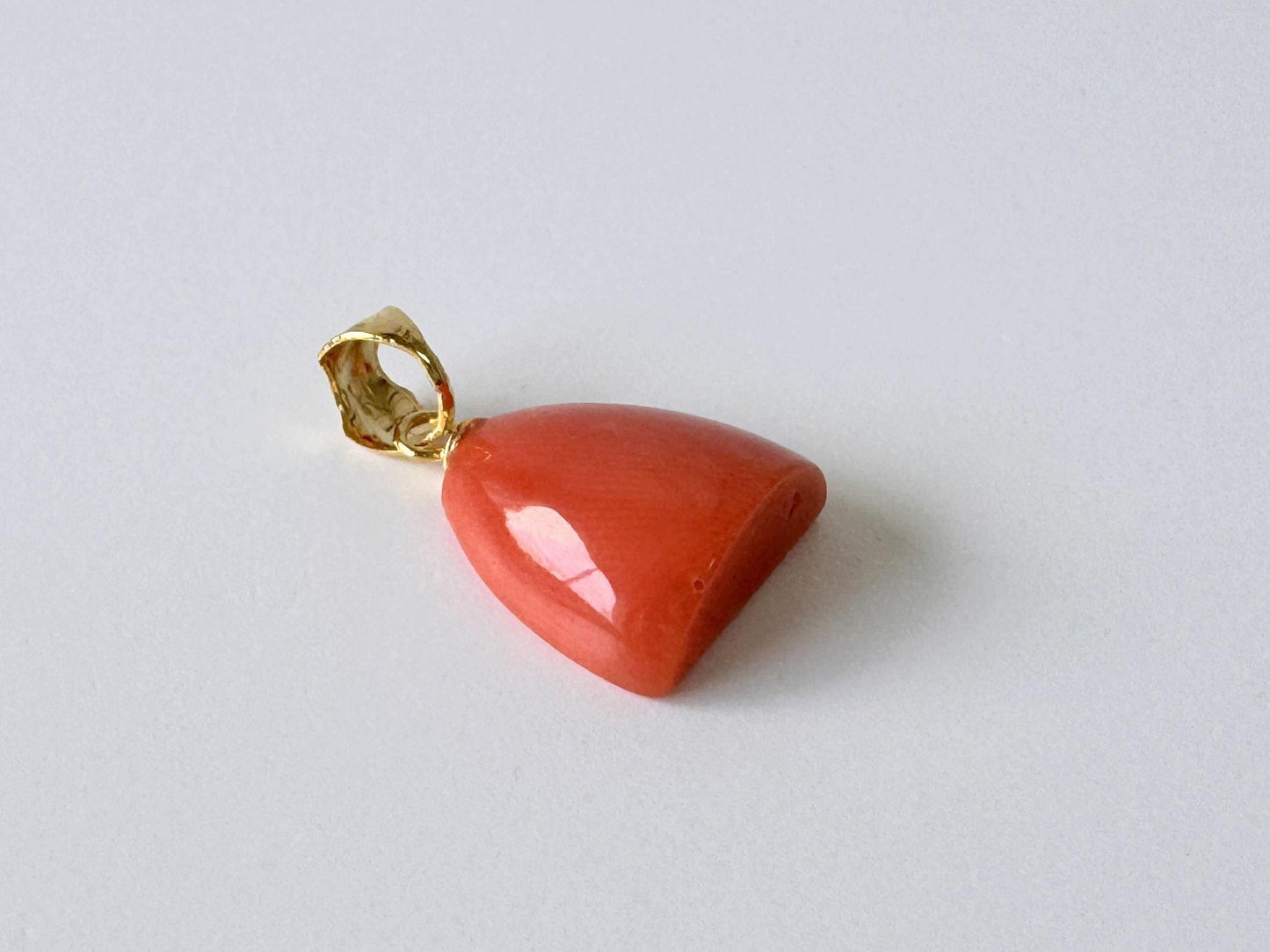 Orange Momo Coral Pendant - Natural Unique Shape Coral Jewelry - Silver Bail (Gold-Plated), Genuine Material, 13.4x13.7mm