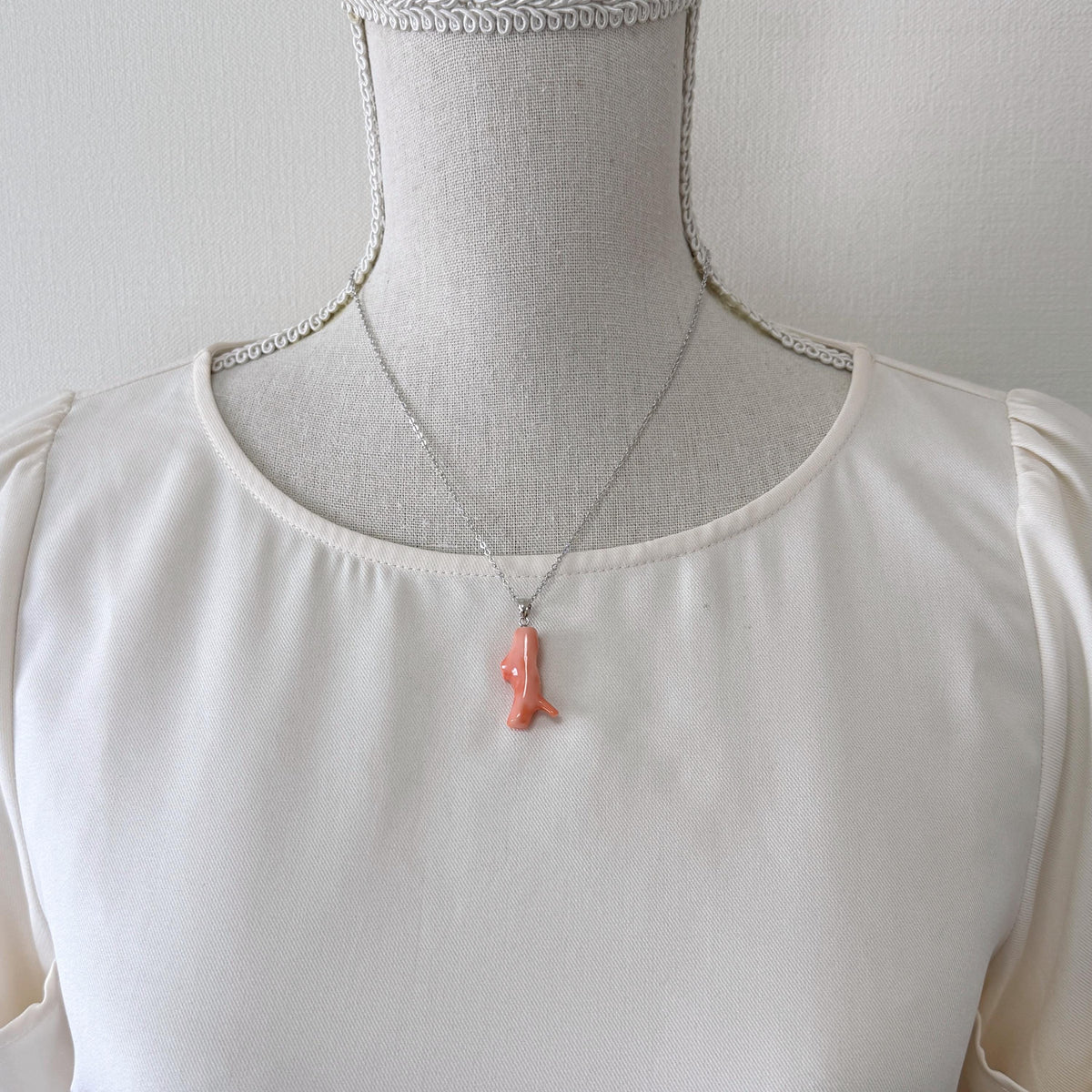 Coral Branch Pendant: Natural Pink Orange Deep Sea Coral, Silver Rhodium-Plated Bail | 27mm, Jewelry Accessory