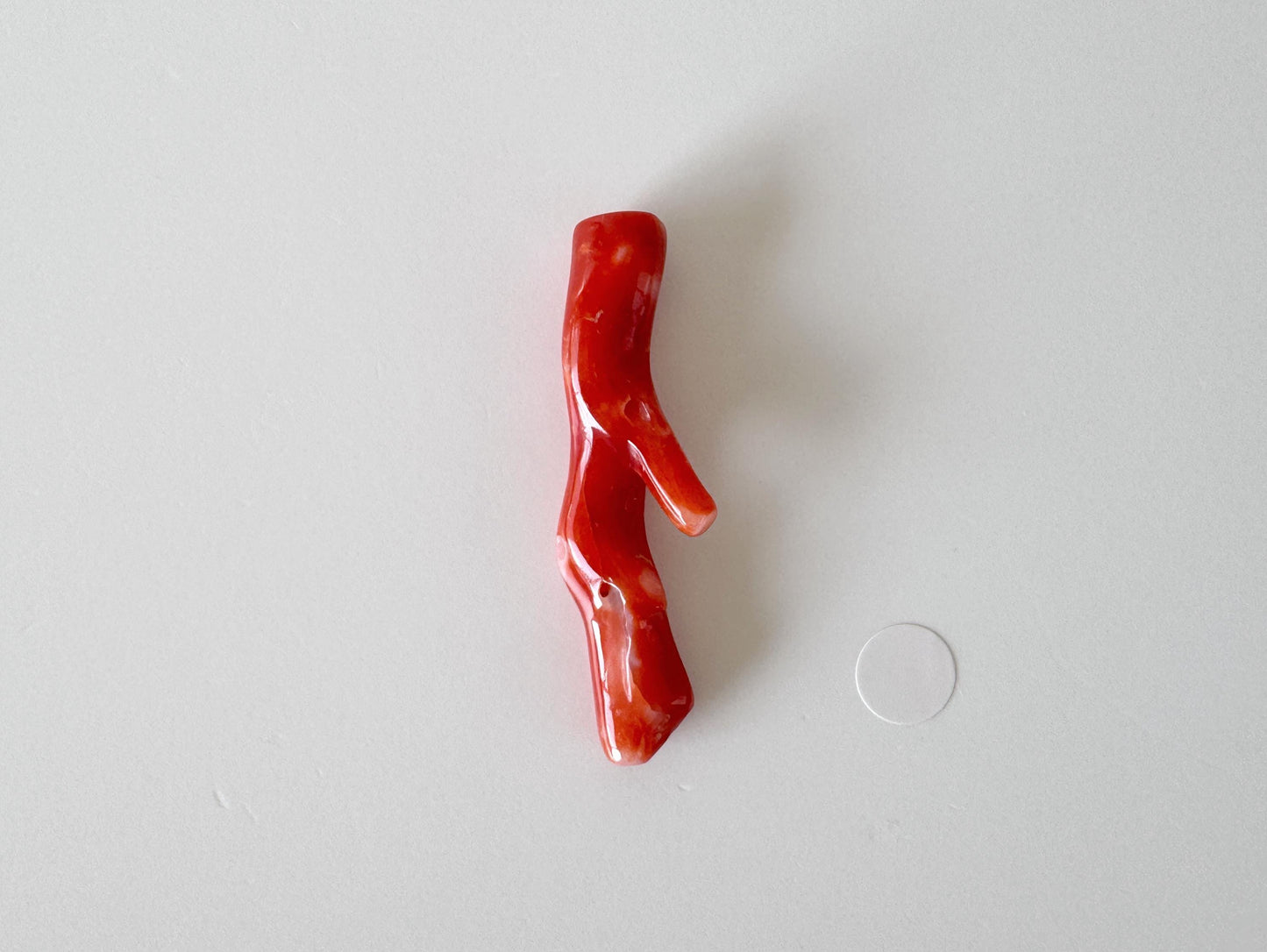 Japanese red(Aka) coral branch, 40mm, Hole on top, Natural red color coral for jewelry making