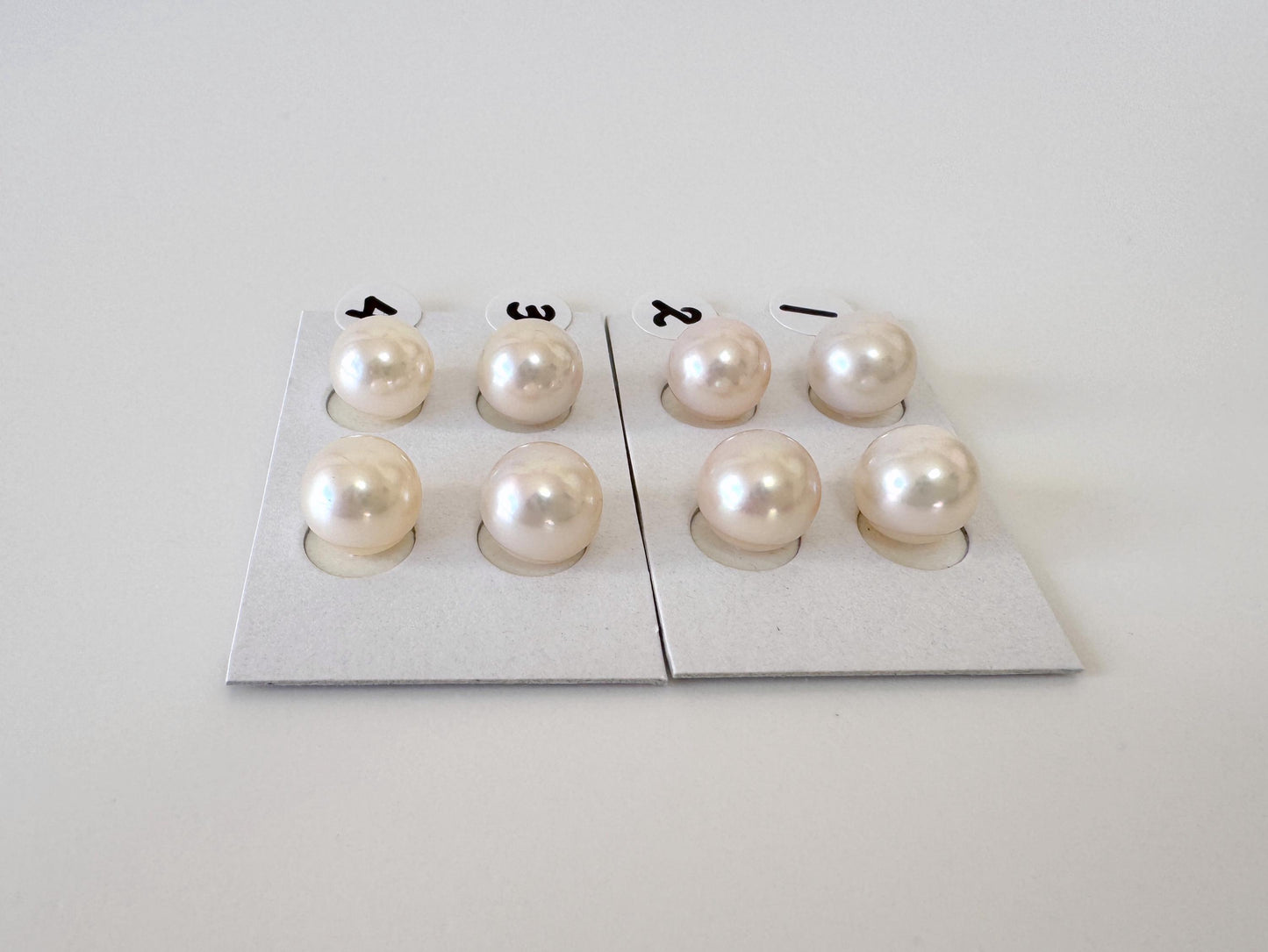 Akoya Pearl Pair Half Drilled Beads, 8.5-9mm Round White Pink Overtone (Saltwater Cultured, Jewelry Supplies)