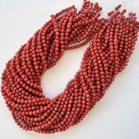 Natural sponge coral 4.5-5mm strands, Red-deep red color, 15.7inches, 40cm, Natural apple coral strands, Wholesale, Price per strand