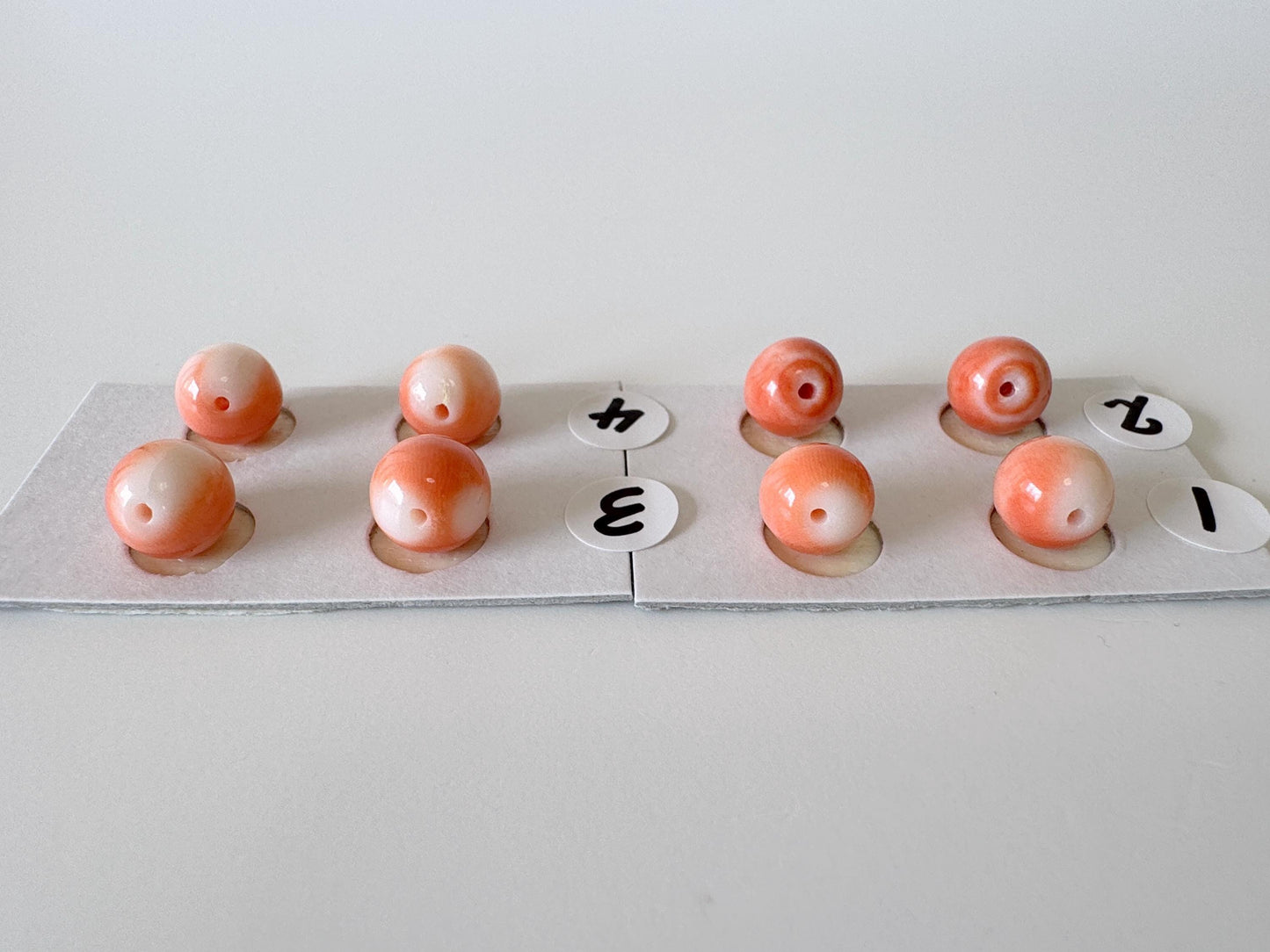 7.5-7.9mm Full-hole Natural Momo Coral Semi-Round Loose, Orange coral, for earring sets, natural color, price per pair, For jewelry making