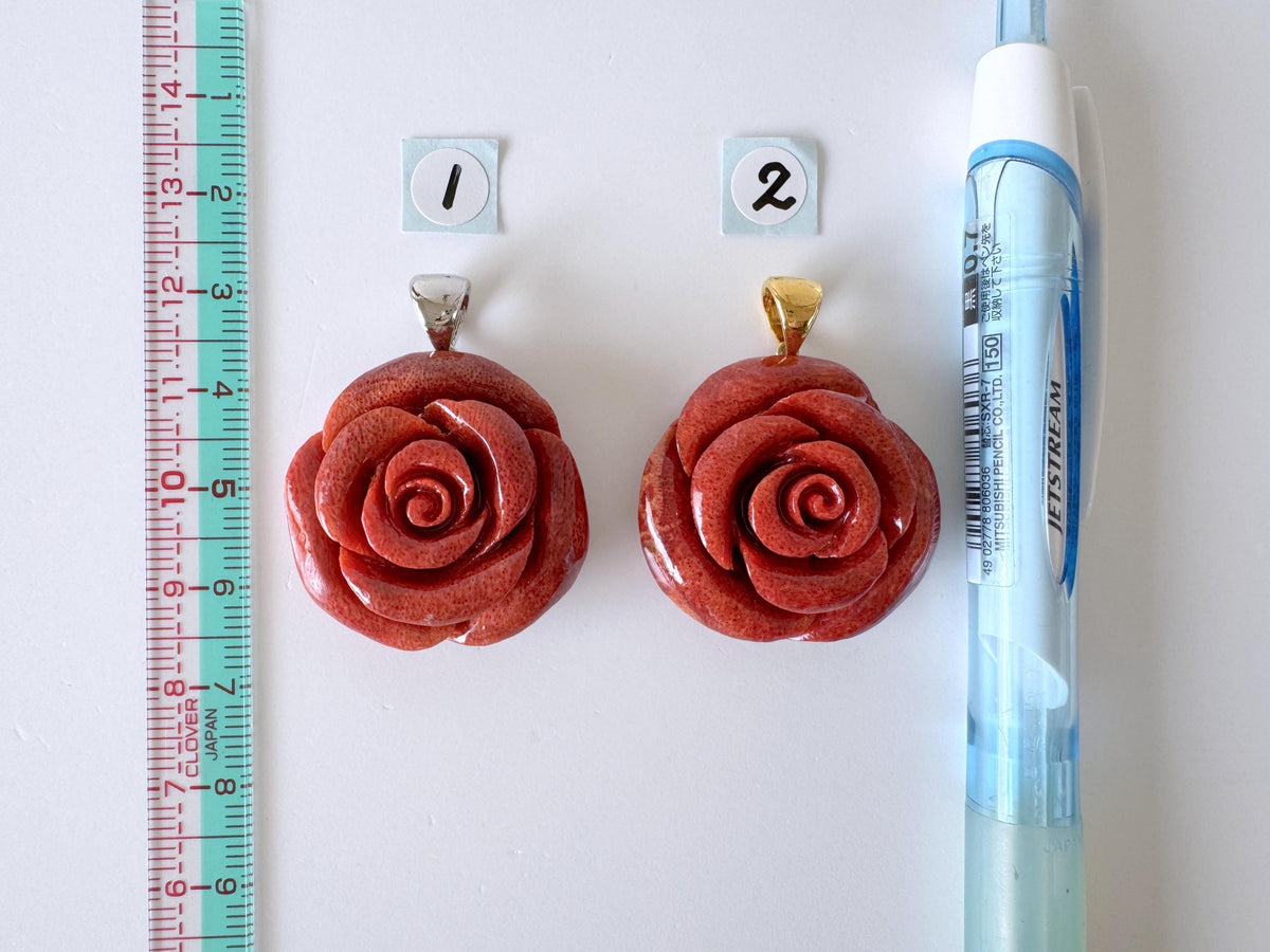 Sponge Coral Rose Pendant - Reddish-Brown Carved Jewelry - 30mm Diameter, Brass Bail, Apple Coral