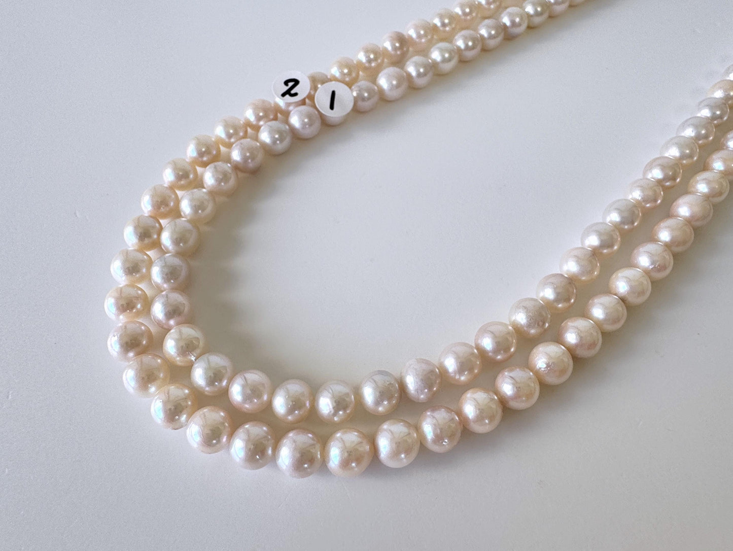 Japanese Akoya Pearl Strand: 6.5-7mm White Pink Cultured Saltwater Pearls, Full Strand | Genuine Beads, Craft Supplies | 40cm Length