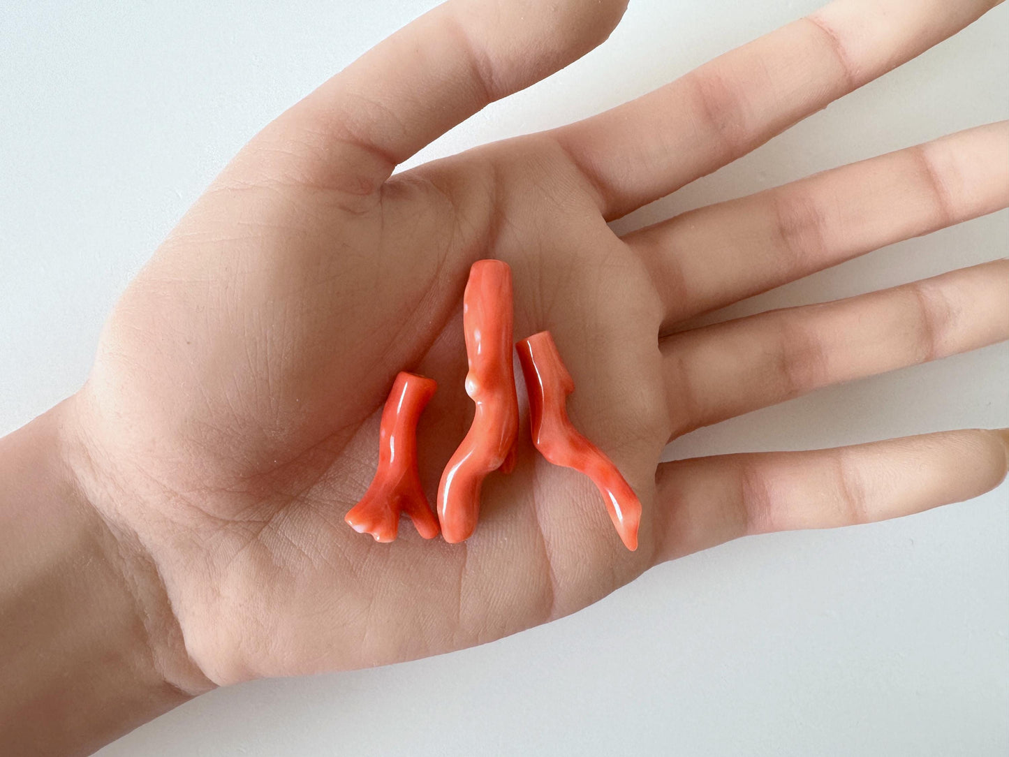 Natural Coral Branch Set: Deep Sea Coral, Orange Pink Craft Supplies (3 Pieces, Hole Drilled, 20-40mm Size)