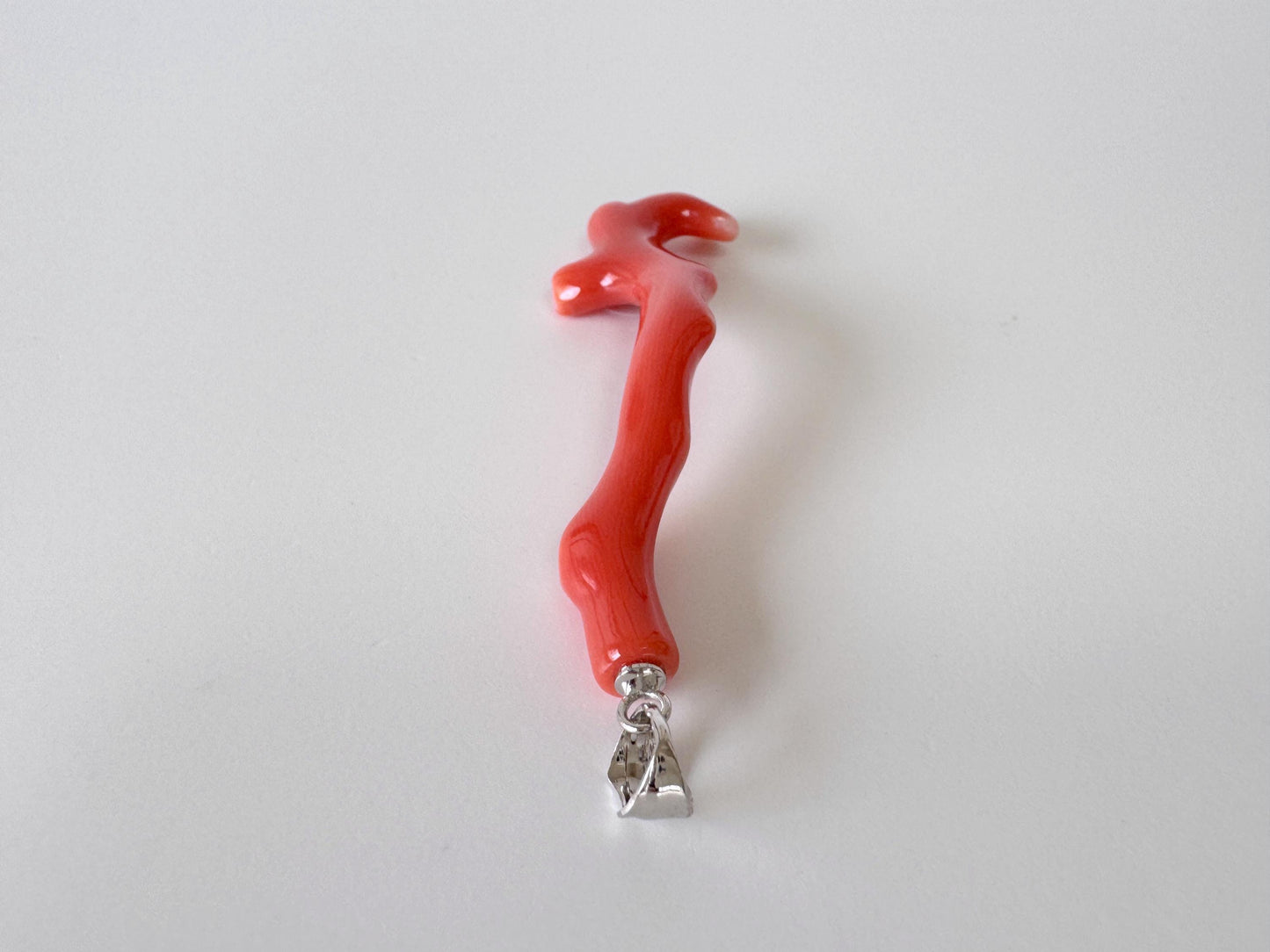 Natural Momo Coral Branch Pendant: Rhodium-Plated Silver Bail, 54mm