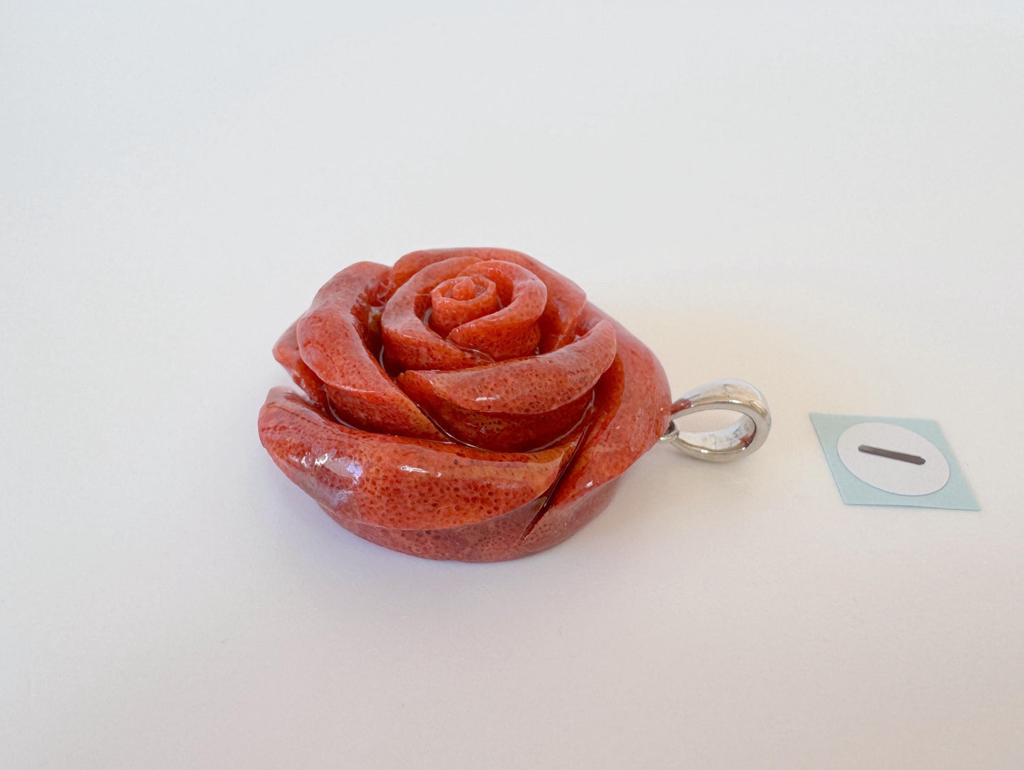 Sponge Coral Rose Pendant - Reddish-Brown Carved Jewelry - 30mm Diameter, Brass Bail, Apple Coral