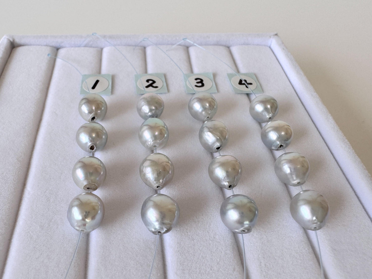 Japanese Natural blue/silver color Akoya Pearl Beads, 7.5-8mm, Mini Strand, Short Strand of 4 Pieces, Cultured in Sea Water