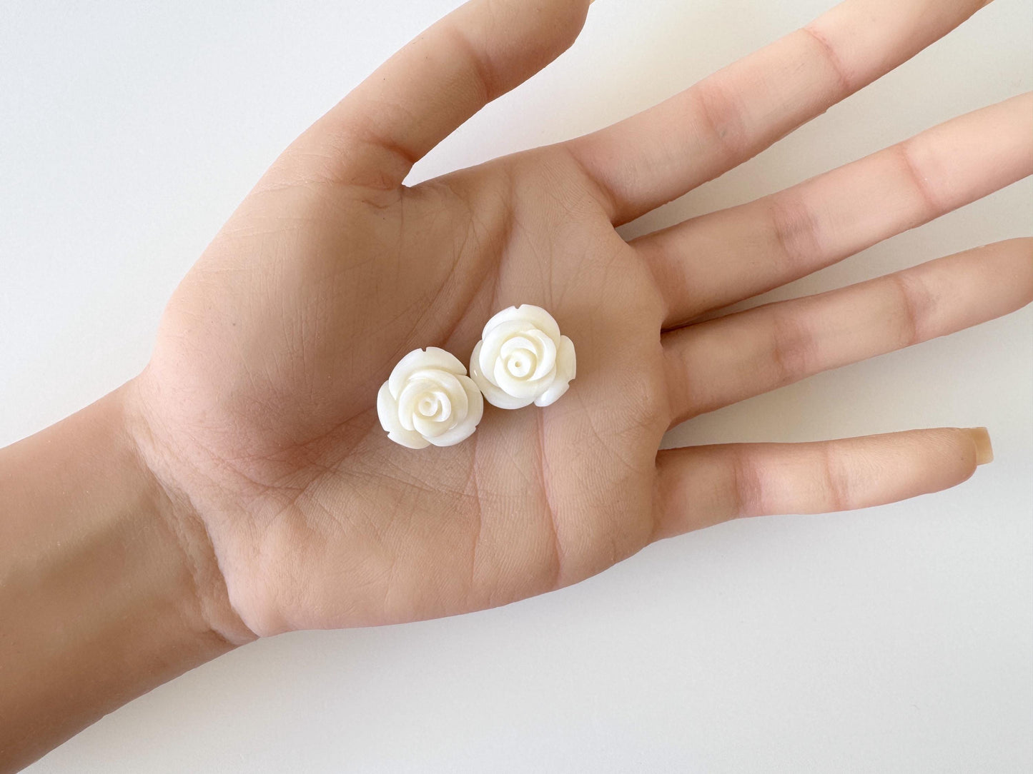Natural White Coral Rose Loose Pair, 17mm, White Color Rose, Natural Color Coral Rose, Price per Pair, Genuine Precious Coral
