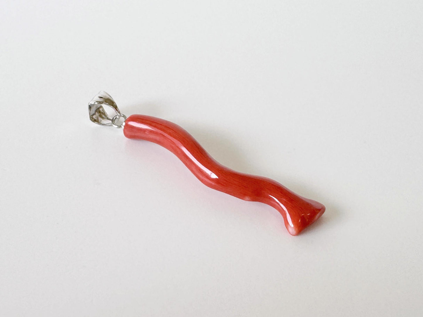 Momo Coral Branch Pendant: Vermilion Japanese Orange Coral, Rhodium Silver Bail | 35mm, Natural Deep Sea Jewelry, Unique Gift