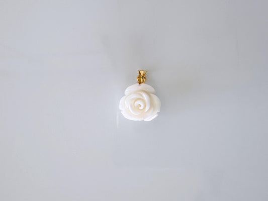 Natural White Coral Rose Pendant, 15.8x16.3mm Rose, Natural White Color Coral, Silver (gold plated) Bail, Genuine Precious Coral Pendant