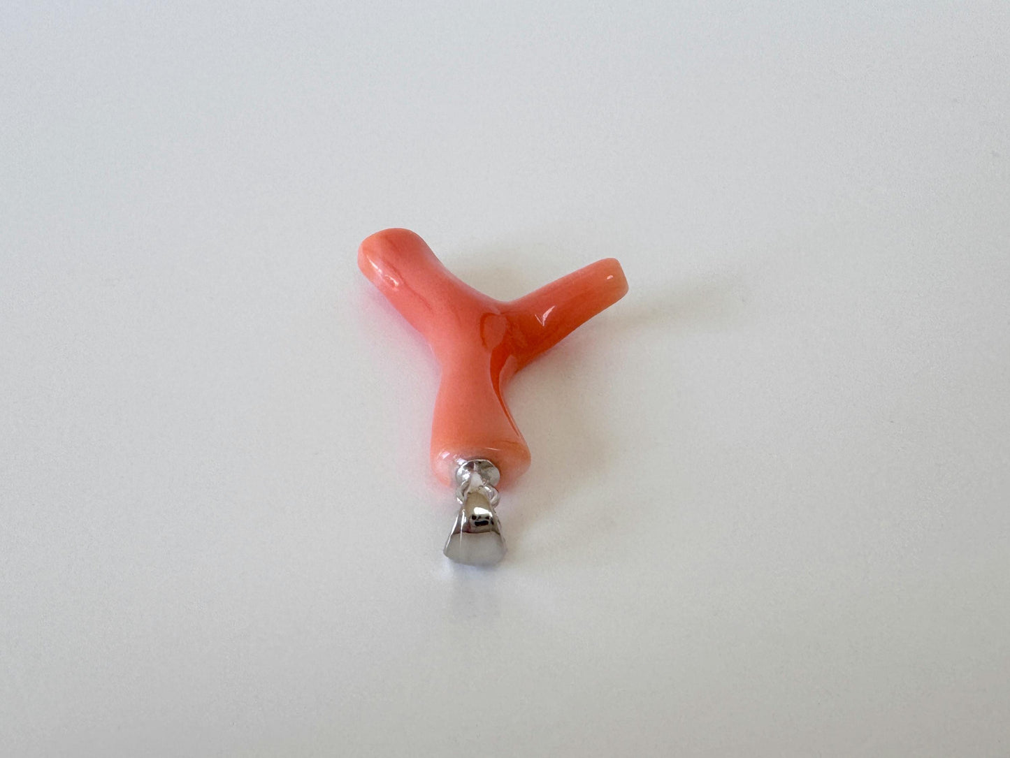 Coral Branch Pendant: Natural Orange Pink Deep Sea Coral, Silver Rhodium-Plated Bail | 32mm, Lightweight Jewelry Accessory