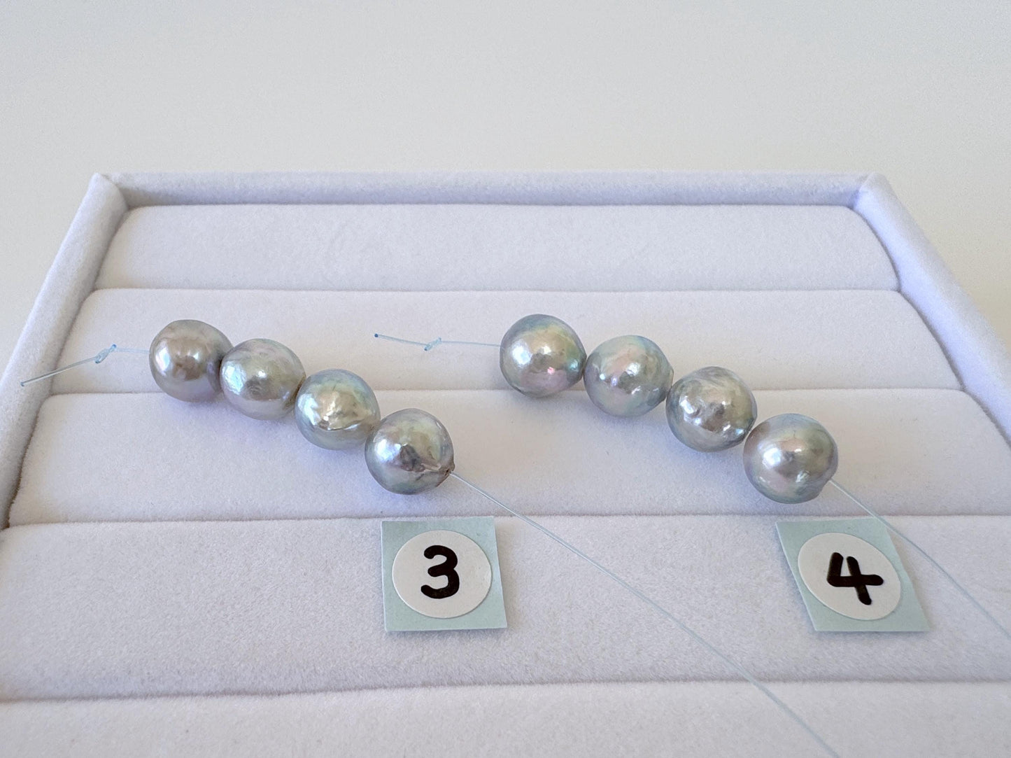 Akoya Pearl Beads - Japanese Cultured Saltwater 7.5-8mm Mini Strand Natural Blue Silver, 4Pcs