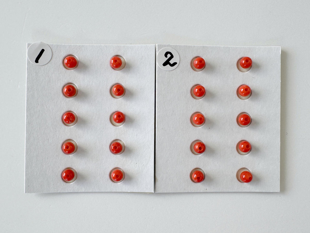 Mediterranean Red Coral Round Loose: Natural Gemstone Beads for Jewelry Making (3.7-4mm, Half-Drilled Hole, Set of 10)
