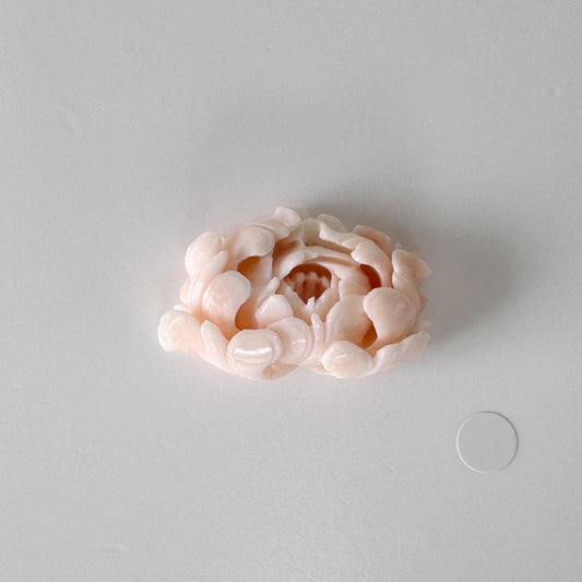 Deep Sea Coral Flower Carving, Pale Pink Peony Design (35x20mm, Flat Back, Natural Coral Gemstone), Vintage