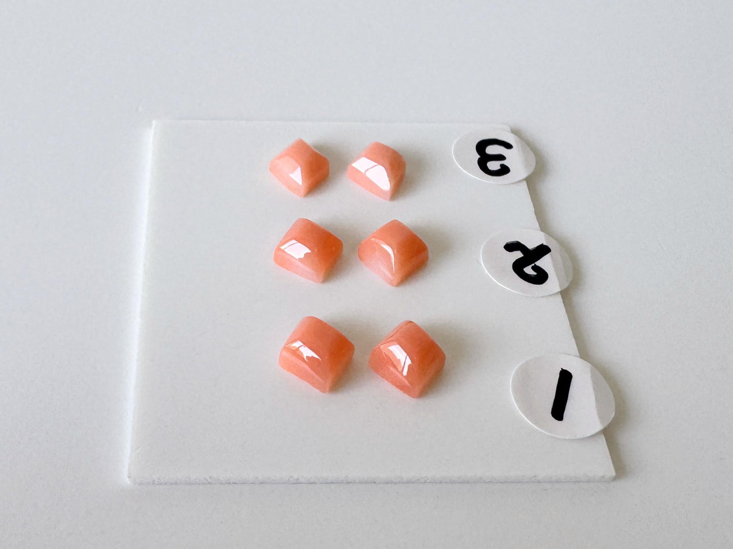 Deep Sea Coral Rhombus Cabochon | Pink-Orange Tone | Back Hole | 6.5-7X5.5-6mm Pair | Jewelry Supplies