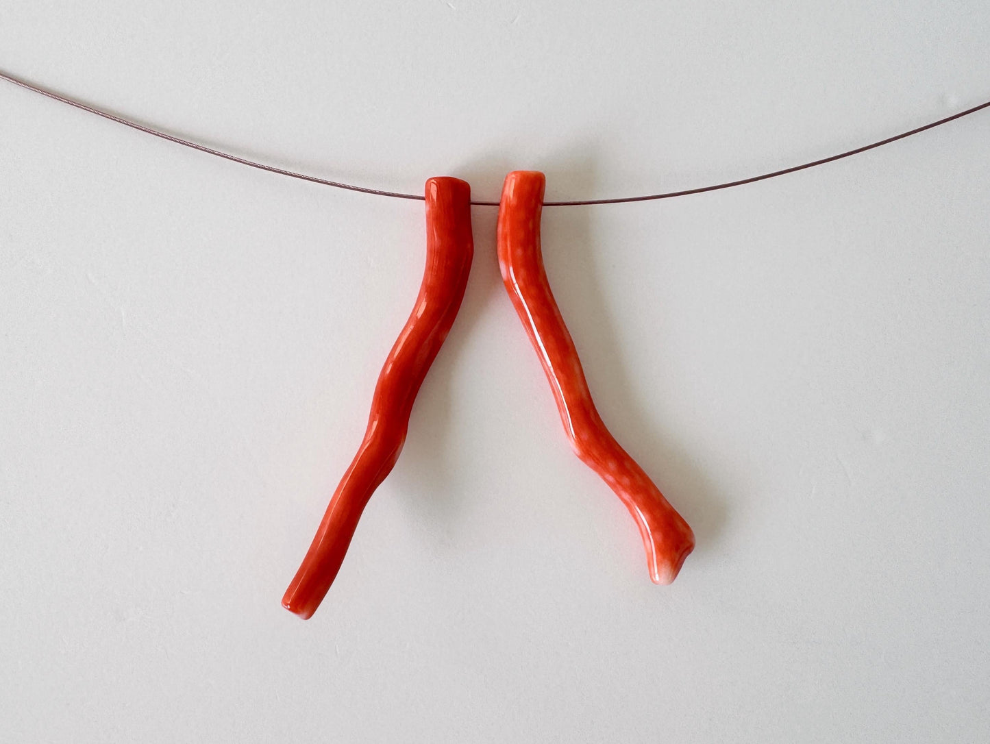 Momo Coral Branches Natural Japanese, Set of 2 Orange Vermilion (44-45mm, Side Full-Hole, Genuine Coral)