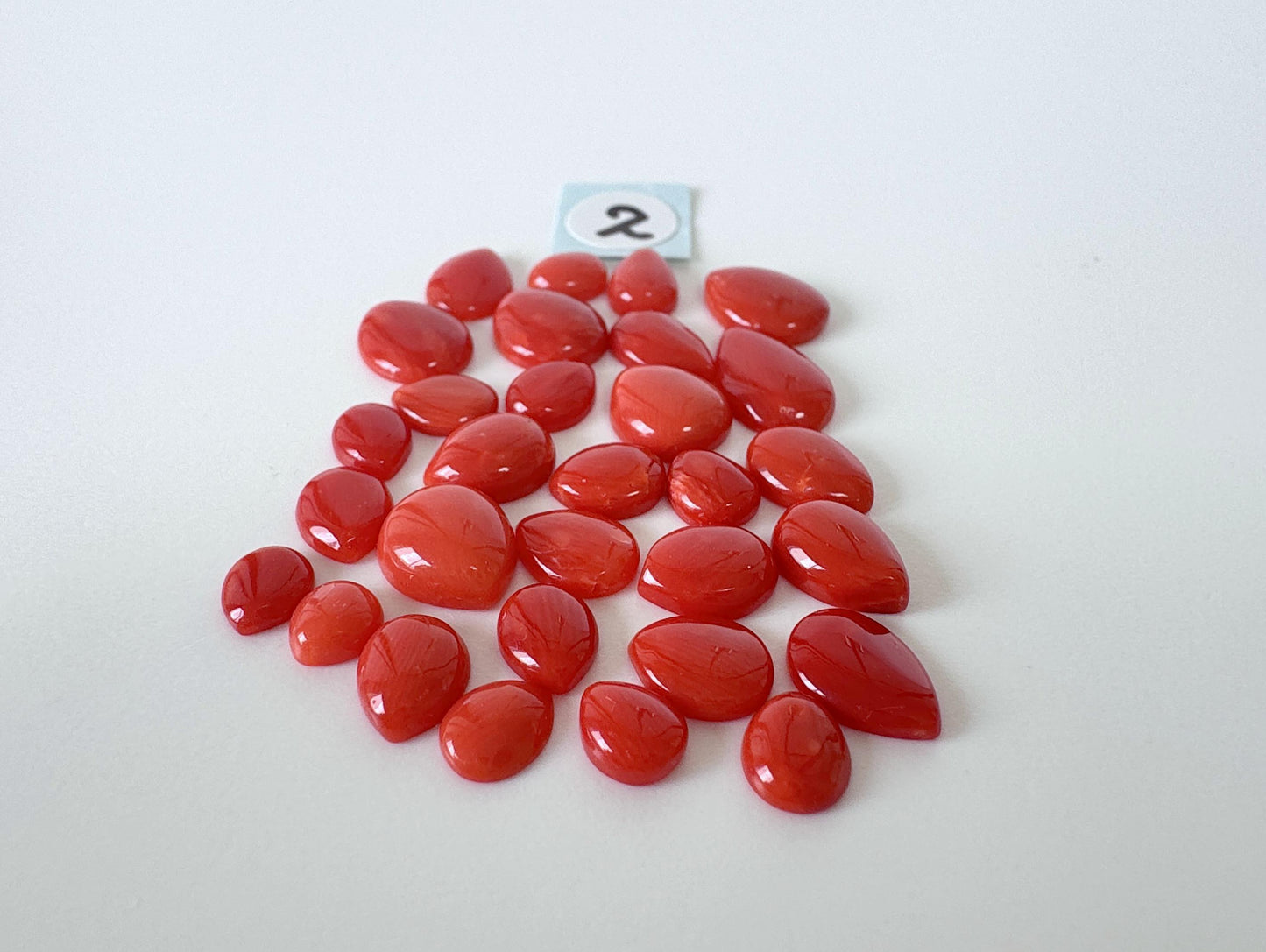 Value-priced, Natural red Mediterranean coral loose Pear shape cabochon for a set of 30pcs, For jewelry making, Natural color