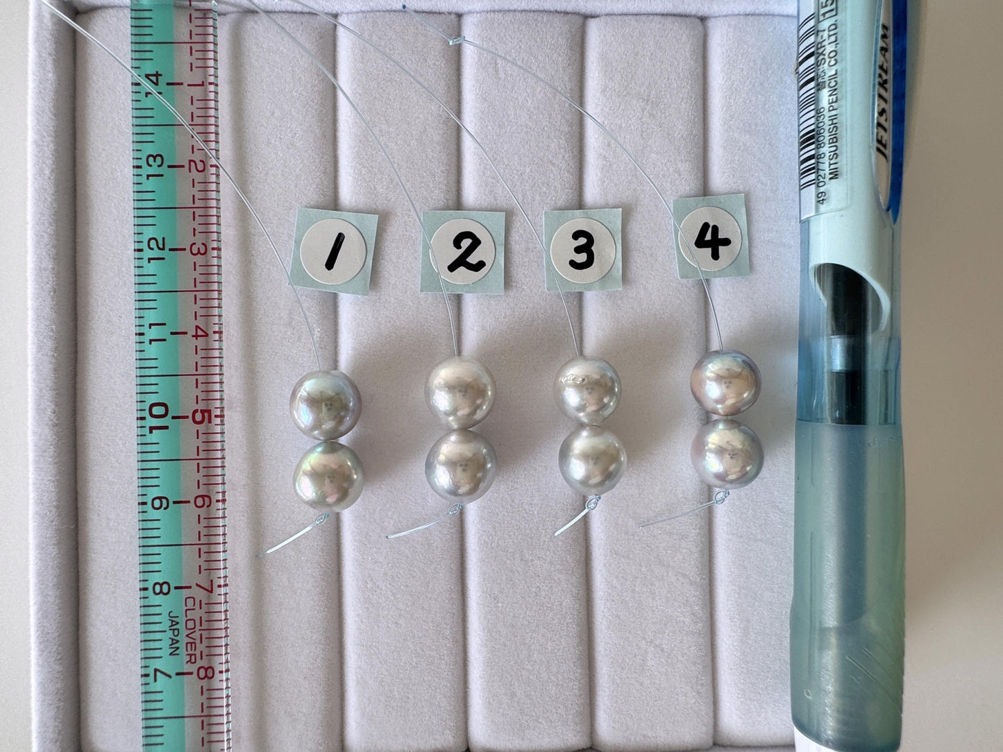 Japanese Akoya Pearl Beads - Natural Blue Silver Color, 8-8.5mm Cultured Saltwater Pearls, Mini Strand, Jewelry Supplies, 2 Pcs