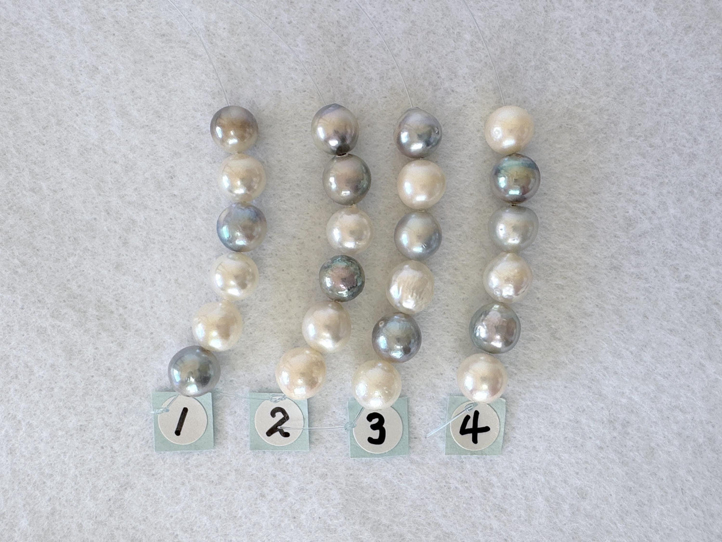 Japanese Natural blue/silver/white color Akoya Pearl Beads, 7-7.9mm, Mini Strand, Short Strand of 6 Pieces, Cultured in Sea Water