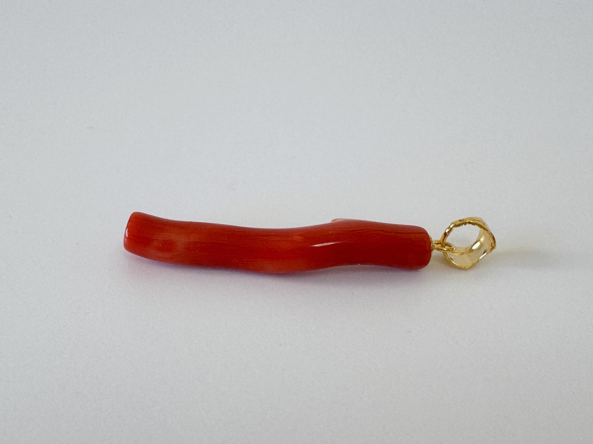 Momo Coral Branch Pendant Natural Jewelry: Vermilion Orange Coral, Gold-Plated Silver Bail (34mm, Unique Gift)