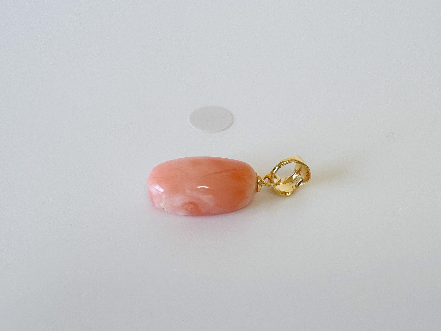 Natural Deep Sea Coral Oval Cabochon Pendant, 15.6x9mm, Natural Pink/Orange color coral, Silver (Gold-Plated) bail