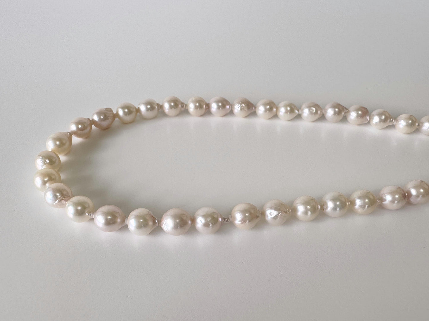 Japanese Akoya Pearl - Baroque Necklace - White Pink Overtone, 7-7.5mm Cultured Pearls, Silver Clasp, 45cm