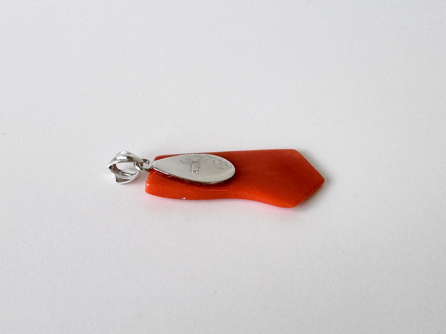 Orange Momo Coral Pendant - Natural Unique Shape Coral Jewelry - German Silver Bail, Genuine Material, 26x12mm