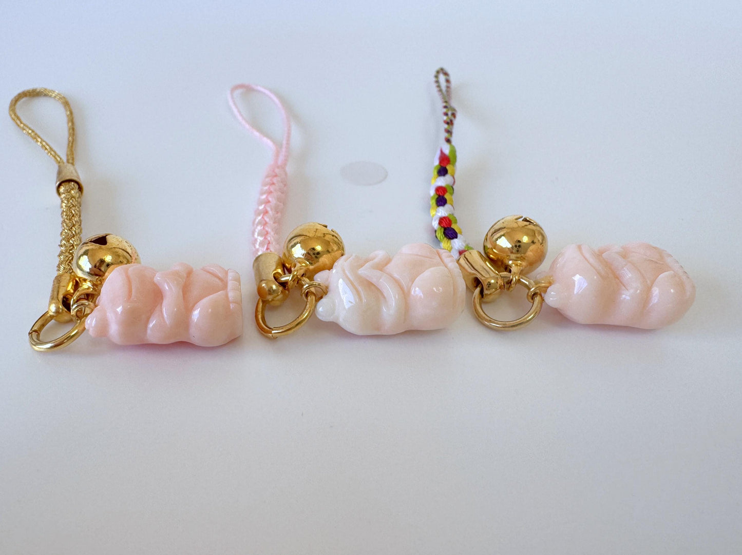 Key Strap Charm: Praying Frog Carved from Natural Deep Sea Coral - Lucky Amulet