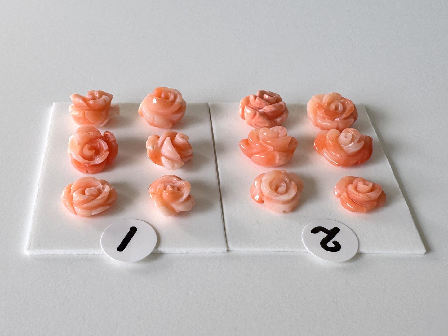 Pink Coral Rose Carvings Handmade Beads, Natural Deep Sea Coral (Value Priced Set, Drilled Holes, 6pcs 7-9mm)