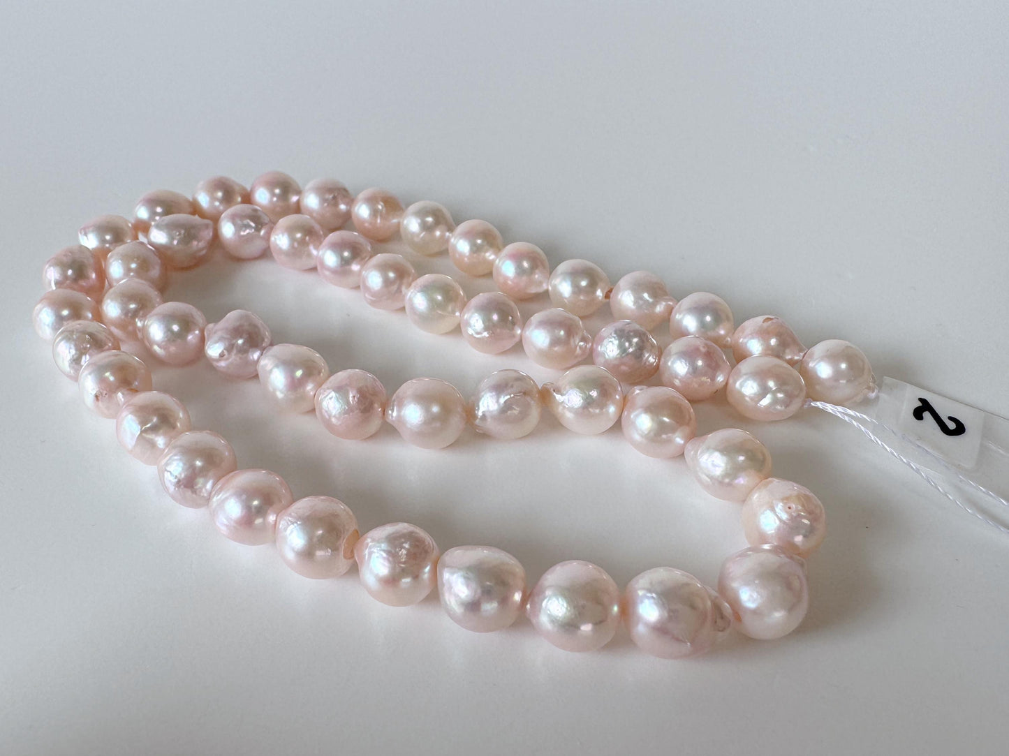 Japanese Akoya Pearl Strand 7-7.5mm Baroque Beads, White Pink Overtone (40cm, Saltwater Cultured)